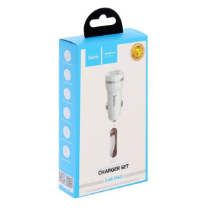 Автомобильное зарядное устройство Hoco Z27 QC3.0, 2хUSB, 2.4 А, кабель Lightning, 1 м, белое Автомобильное зарядное устройство Hoco Z27 QC3.0, 2хUSB, 2.4 А, кабель Lightning, 1 м, белое