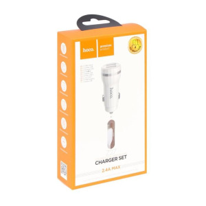 Автомобильное зарядное устройство Hoco Z27 QC3.0, 2хUSB, 2.4 А, кабель microUSB, 1 м, белое Автомобильное зарядное устройство Hoco Z27 QC3.0, 2хUSB, 2.4 А, кабель microUSB, 1 м, белое