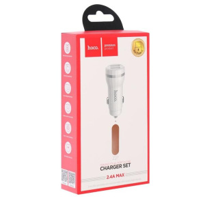 Автомобильное зарядное устройство Hoco Z27 QC3.0, 2хUSB, 2.4 А, кабель Type-C, 1 м, белое Автомобильное зарядное устройство Hoco Z27 QC3.0, 2хUSB, 2.4 А, кабель Type-C, 1 м, белое