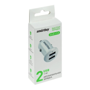 Автомобильное зарядное устройство SmartBuy TURBO, 2хUSB, 2.4 А +1 А, белое Автомобильное зарядное устройство SmartBuy TURBO, 2хUSB, 2.4 А +1 А, белое