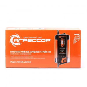 Цифровое зарядное устройство "Агрессор" AGR/SBC-250 Brick, 9 фаз зарядки, ток зарядки 12,5/25А, для 12V/24V АКБ (WET, AG Цифровое зарядное устройство "Агрессор" AGR/SBC-250 Brick, 9 фаз зарядки, ток зарядки 12,5/25А, для 12V/24V АКБ (WET, AG
