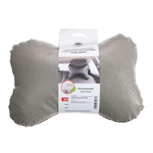 Подушка автомобильная косточка, на подголовник, экокожа перфорированная, серый 16х24 см Подушка автомобильная косточка, на подголовник, экокожа перфорированная, серый 16х24 см