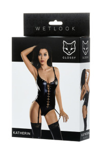 Боди Glossy из материала Wetlook на шнуровке, черное, L Боди Glossy из материала Wetlook на шнуровке, черное, L