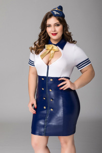 Костюм стюардессы Candy Girl Devon (платье, головной убор) сине-белый, 2XL Костюм стюардессы Candy Girl Devon (платье, головной убор) сине-белый, 2XL