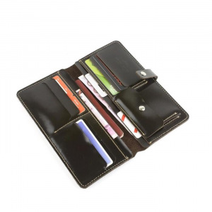 Кошелёк на кнопке, 3 отдела для купюр, 6-карт, 1-монеты, коричневый темный гладкий Кошелёк на кнопке, 3 отдела для купюр, 6-карт, 1-монеты, коричневый темный гладкий