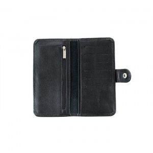 Кошелек на кнопке комбинированный с обработанными краями "Красное солнце", черный черная вставка Кошелек на кнопке комбинированный с обработанными краями "Красное солнце", черный черная вставка