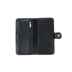 Кошелек на кнопке комбинированный с обработанными краями "Ромбики", черный черная вставка Кошелек на кнопке комбинированный с обработанными краями "Ромбики", черный черная вставка