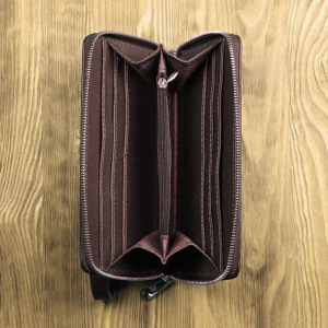 Кошелёк на молнии, шоколад с бежевой нитью Кошелёк на молнии, шоколад с бежевой нитью