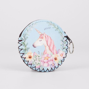 Монетница-брелок, отдел на молнии, цвет голубой, «Единорог» Монетница-брелок, отдел на молнии, цвет голубой, «Единорог»