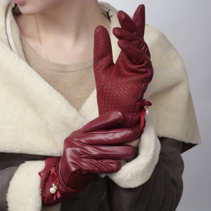 Перчатки женские безразмерные, комбинированные, с утеплителем, для сенсорных экранов, цвет бордовый Перчатки женские безразмерные, комбинированные, с утеплителем, для сенсорных экранов, цвет бордовый