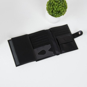 Портмоне мужское 3 в 1, отдел на кнопке, цвет чёрный Портмоне мужское 3 в 1, отдел на кнопке, цвет чёрный