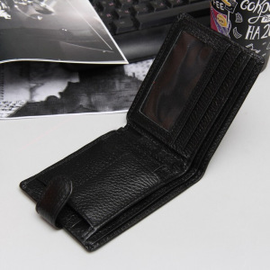 Портмоне мужское на кнопке, 2 отдела, 3 отдела для карт, отдел для монет, металлический зажим для купюр, цвет чёрный Портмоне мужское на кнопке, 2 отдела, 3 отдела для карт, отдел для монет, металлический зажим для купюр, цвет чёрный