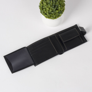 Портмоне мужское на кнопке, 2 отдела, отдел для монет, отдел для карт, цвет чёрный флотер Портмоне мужское на кнопке, 2 отдела, отдел для монет, отдел для карт, цвет чёрный флотер