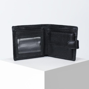 Портмоне мужское на кнопке, 3 отдела, отдел для карт, отдел для монет, цвет чёрный Портмоне мужское на кнопке, 3 отдела, отдел для карт, отдел для монет, цвет чёрный