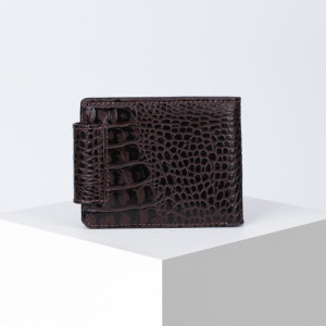 Портмоне на кнопке, 1 отдел, для карт, монет, кайман, цвет коричневый Портмоне на кнопке, 1 отдел, для карт, монет, кайман, цвет коричневый