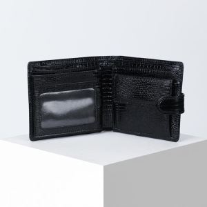 Портмоне на кнопке, 3 отдела, для карт, монет, ящерица, цвет чёрный Портмоне на кнопке, 3 отдела, для карт, монет, ящерица, цвет чёрный