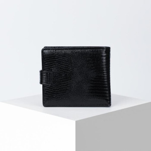 Портмоне на кнопке, 3 отдела, для карт, монет, ящерица, цвет чёрный Портмоне на кнопке, 3 отдела, для карт, монет, ящерица, цвет чёрный