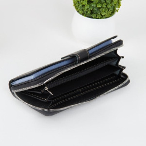 Портмоне-визитница, 3 отдела на молнии, отдел для монет, флотер, цвет чёрный Портмоне-визитница, 3 отдела на молнии, отдел для монет, флотер, цвет чёрный