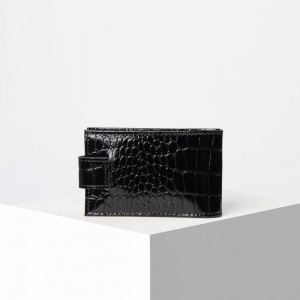 Визитница горизонтальная, 1 ряд, 18 листов, с хлястиком, крокодил, цвет чёрный Визитница горизонтальная, 1 ряд, 18 листов, с хлястиком, крокодил, цвет чёрный