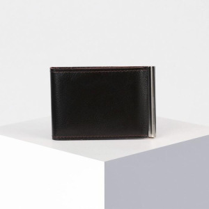 Зажим для купюр на кнопке, отдел для монет, цвет коричневый Зажим для купюр на кнопке, отдел для монет, цвет коричневый