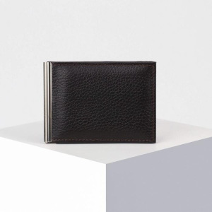 Зажим для купюр, с металлическим держателем, отдел для карт, наружный карман, цвет коричневый Зажим для купюр, с металлическим держателем, отдел для карт, наружный карман, цвет коричневый