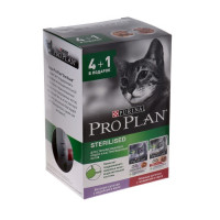 Акция 4+1! Влажный корм PRO PLAN для стерилизованных кошек, индейка/говядина, пауч, 5 х 85