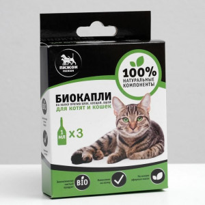 Биокапли &quot;ПИЖОН Premium&quot; для котят и кошек от блох и клещей, до 10 кг, 3х1мл