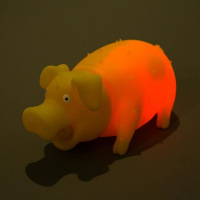 Игрушка пищащая "Весёлая свинья" для собак, хрюкающая, светящаяся, 19 см, жёлтая