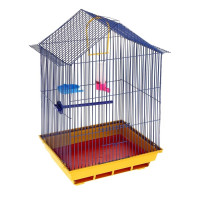 Клетка для птиц большая, крыша-домик (поилка, кормушка, жердочка, качель)35 х 28 х 55 см микс