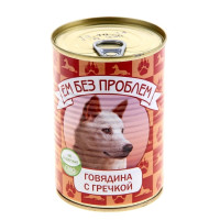 Корм для собак "ЕМ БЕЗ ПРОБЛЕМ", говядина с гречкой, ж/б, 410 гр
