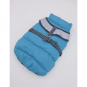 Куртка для собак со светоотражающей шлейкой, размер 12 (ДС 28, ОГ 38, ОШ 27), голубая