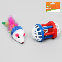 Набор игрушек для кошек: мышь 5 см и игрушка с бубенчиком "Амфитеатр" 6,8х4 см, микс цветов 381157