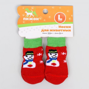 Носки нескользящие &quot;Снеговики&quot;, L (3,5/5 * 8 см), набор 4 шт, красные