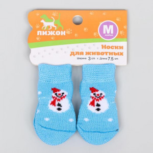 Носки нескользящие &quot;Снеговики&quot;, M (3/4 * 7 см), набор 4 шт, голубые