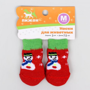Носки нескользящие &quot;Снеговики&quot;, M (3/4 * 7 см), набор 4 шт, красные