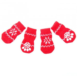 Носки нескользящие &quot;Снежинка&quot;, размер S (2,5/3,5 * 6 см), набор 4 шт, красные