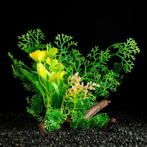 Растение искусственное аквариумное на платформе в виде коряги, 18 см