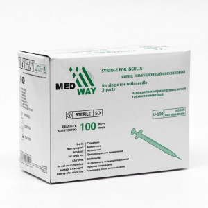 Шприц инсулиновый MEDWAY U-100 1 мл с иглой 0,45*12 мм (26Gx1/2&quot;)
