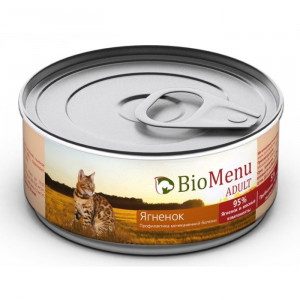 Влажный корм BioMenu ADULT для кошек, мясной паштет с ягненком 95%-мясо, 100 г