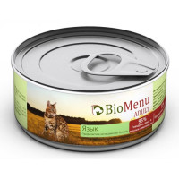 Влажный корм BioMenu ADULT для кошек, мясной паштет с языком 95%-мясо, 100 г