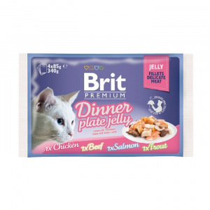 Влажный корм Brit Premium Dinner Plate Jelly для кошек, набор, кусочки в желе, 4 x 85 г