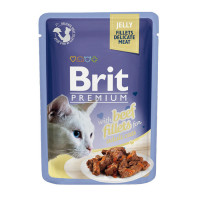 Влажный корм Brit Premium для кошек, кусочки из филе говядины в желе, 85 г