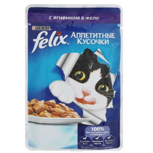 Влажный корм FELIX AGAIL для кошек, ягненок в желе, пауч, 85 г