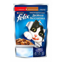 Влажный корм FELIX "Двойной вкус" для кошек, говядина/птица, пауч 85 г