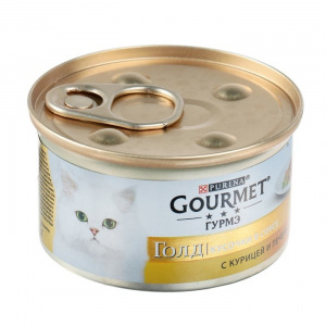 Влажный корм GOURMET GOLD для кошек, кусочки курица/печень, ж/б 85 г