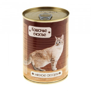 Влажный корм &quot;Кошачье счастье&quot; для кошек, мясное ассорти в желе, ж/б, 410 г