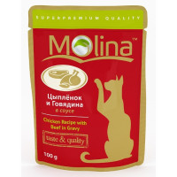 Влажный корм Molina для кошек, цыпленок и говядина в соусе, 100 г