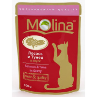 Влажный корм Molina для кошек, лосось и тунец в соусе, 100 г