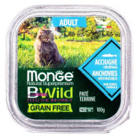 Влажный корм Monge Cat BWild GRAIN FREE для кошек, анчоус/овощи, консервы, 100 г