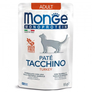 Влажный корм Monge Cat Monoprotein для кошек, из индейки, пауч, 85 г